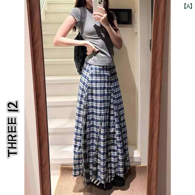 ロングスカート　ドレス　レディース アメリカン レトロ チェック 柄 の aライン スカート ハイウエス..