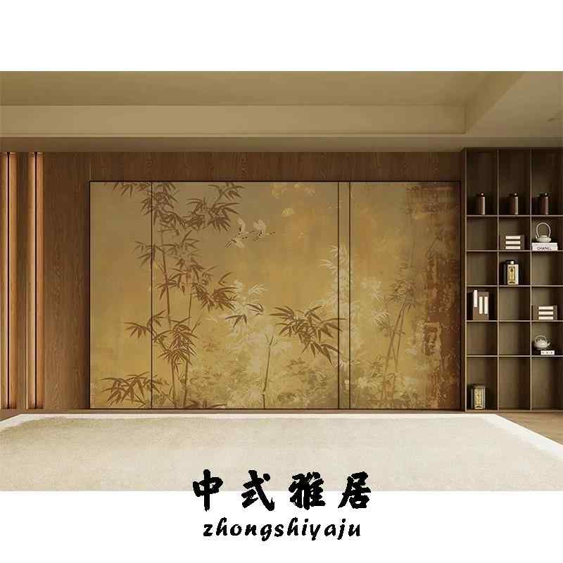 壁紙　クロス　インテリア 中国 竹林の 金箔の 壁紙 ライト 高級 茶室の 背景の 壁 布 寝室 リビング ..