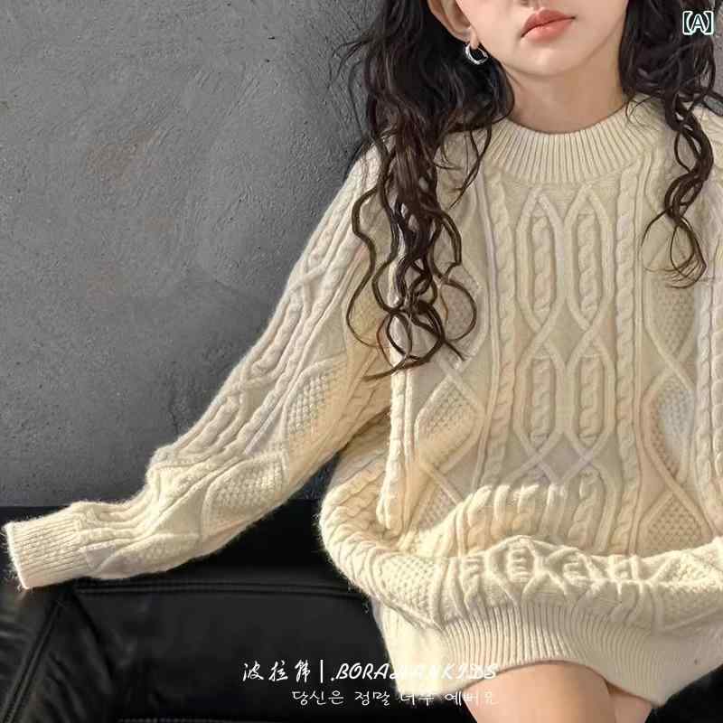 子供服　セーター　ニット 韓国 子供服の 女の子 セーター 2024 秋冬 子供用 ウール セーター中と 大き..