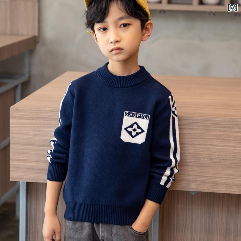子供服　セーター　ニット 男の子用 セーター プルオーバー 春秋用 子供用 コットンセーター ミドル 丈..