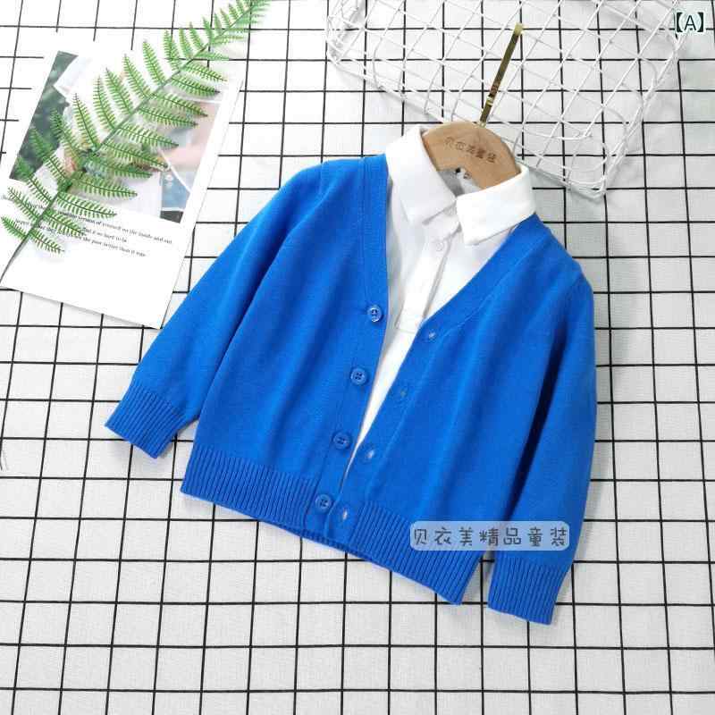 子供服　セーター　ニット 綿の 男の子用 ニット Vネックカーディガン 無地 子供用 アウターウェア セ..