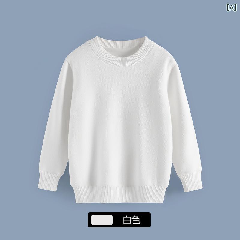 子供服　セーター　ニット 子供用 ホワイト セーター＋ ベルベットの 男の子用 無地 セーター 秋冬 ス..