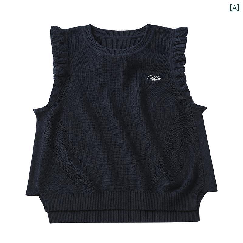 子供服　セーター　ニット Hengyuanxiang 女の子用 ニット ベスト 綿 秋 子供用 セーター 中大 サイズ ..