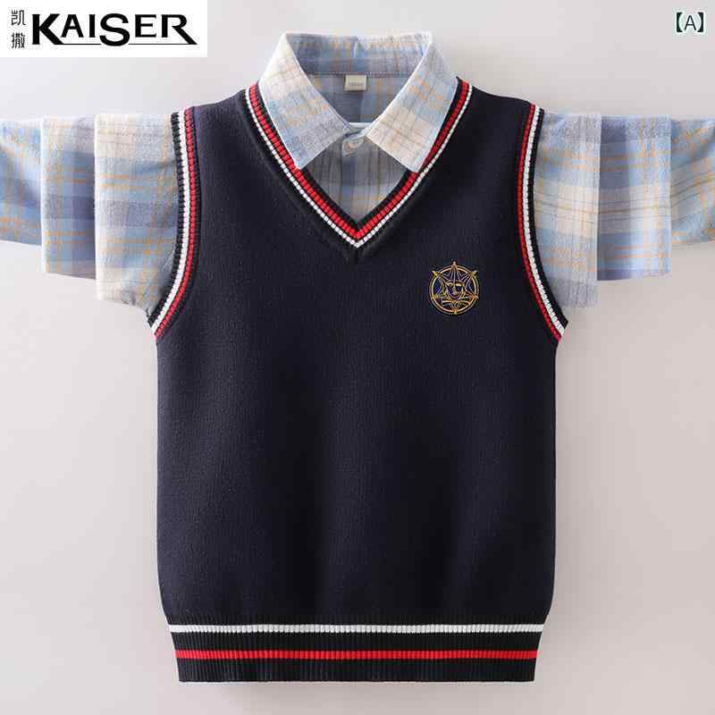 子供服　セーター　ニット シーザーの 子供用 セーター ベスト 男の子用 Vネック ニットプルオーバー ..