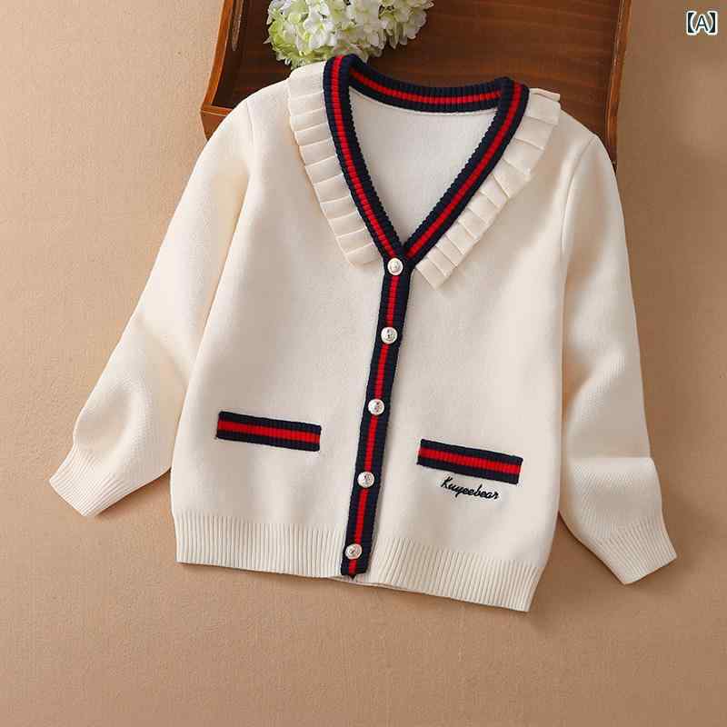 子供服　セーター　ニット 女の子 赤い セーター カーディガン コート 子供用 カレッジ 春秋 摩耗 ニット トップな レイヤリング シャツ