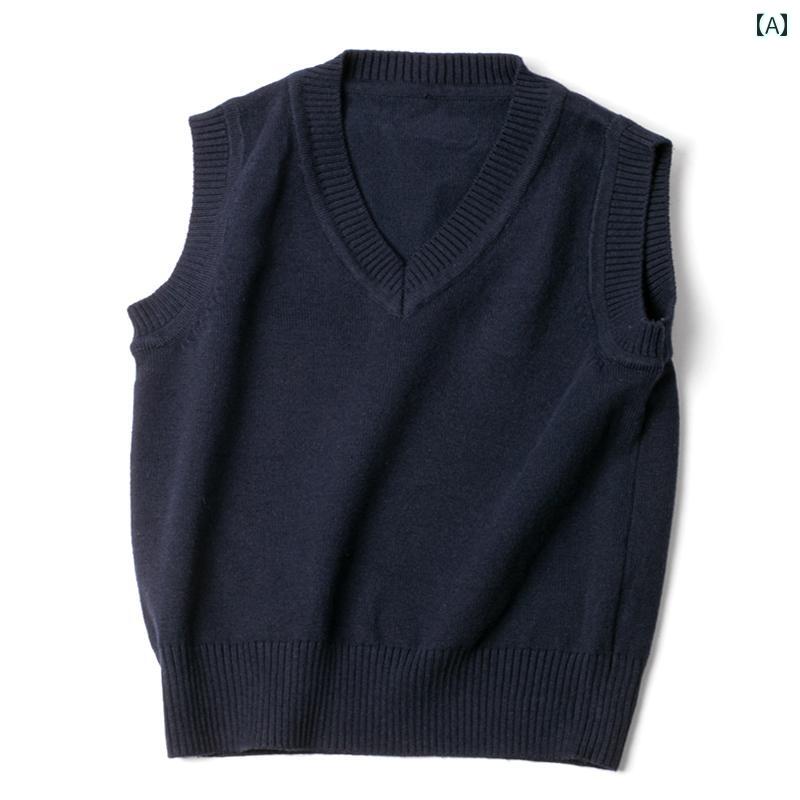 子供服　セーター　ニット 2024 春 ボーイズ セーター ベスト Vネック 無地 子供用 ニット ガールズ ベ..