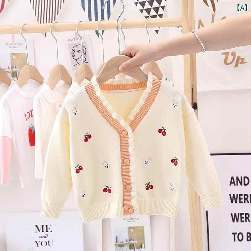 子供服　セーター　ニット 2025 春秋 子供用 フリル セーター 女の子用 チェリー カーディガン ベビー ..