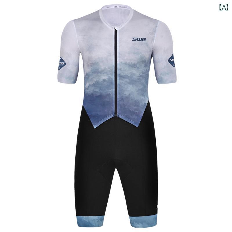 サイクリング ウェア スーツ SWG Mingsheng 夏用 半袖 サイクリング ジャンプスーツ メンズ プロ タイト 速乾 吸汗 ダブルアロー クッション ...