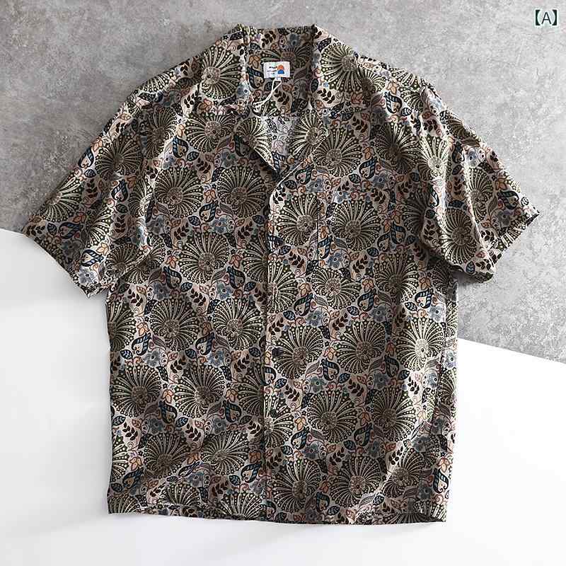 半袖シャツ　メンズ　花柄 素晴らしいですね キューバン カラーの 花柄 フル プリントの レトロ カルチ..