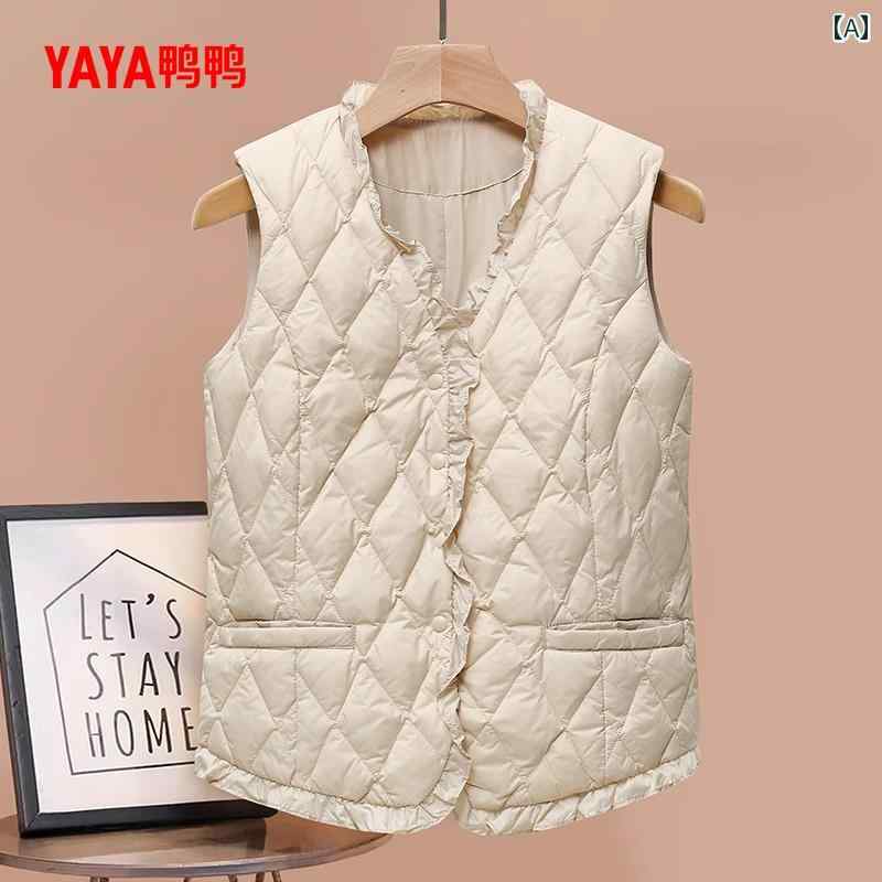 レディース　ダウン　ベスト ダックダック 軽量 ダウン ジャケット ベスト レディース S 冬 ショート V..