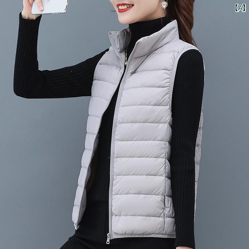 ダウン　ベスト　レディース 2024冬用 レディース 軽量 ダウン ベスト 中年 ママ向け新 スタイル レッド ショート アウター 小さめの