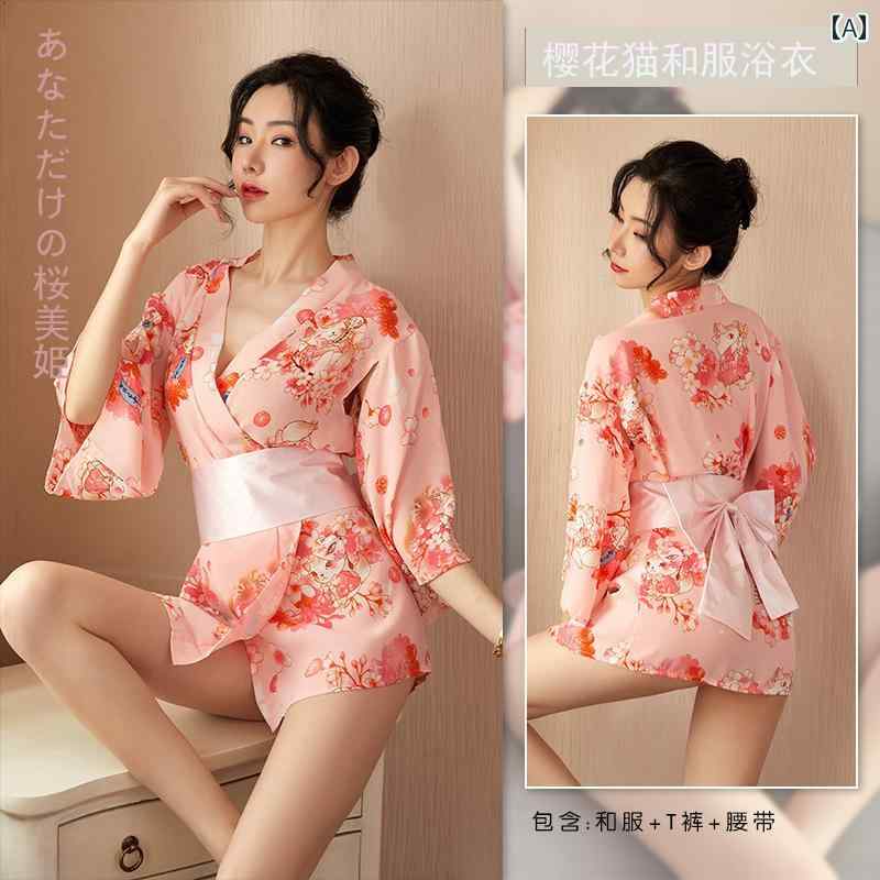 かわいい プリント バスローブ 着物 魅惑的 レトロ 漢服 パジャマ 晴れた 楽しい qqny ナイトドレスな ..