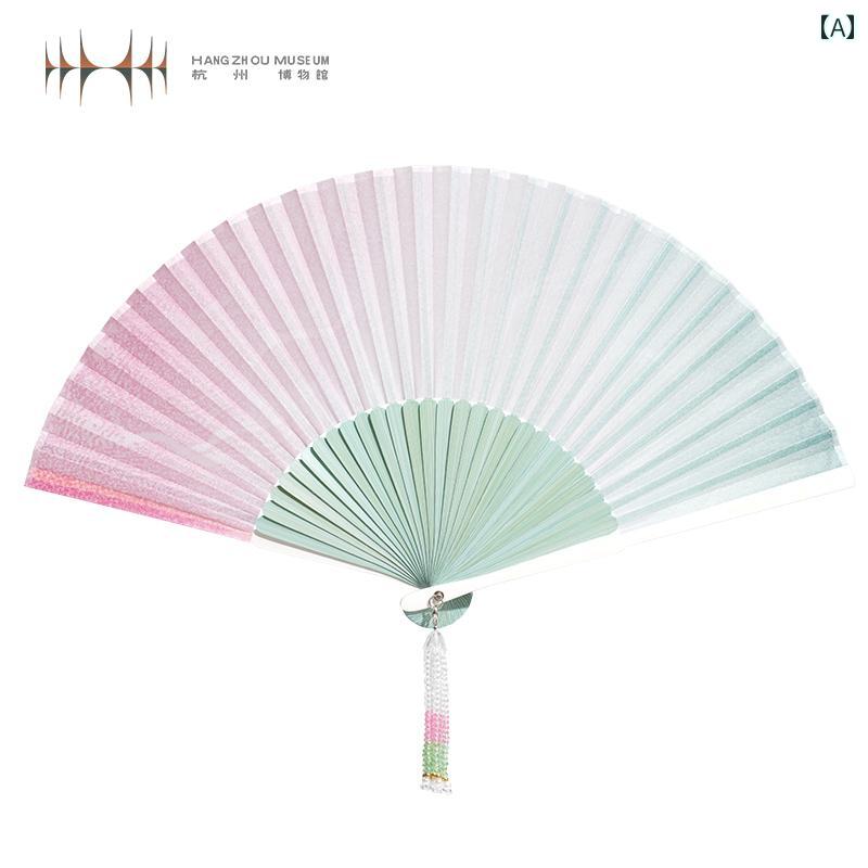 扇子　和風 杭 州 博物 館 釉 裏 紅 シリーズ ピンク グリーン グラデーション 漢服 チャイナ ドレス ..
