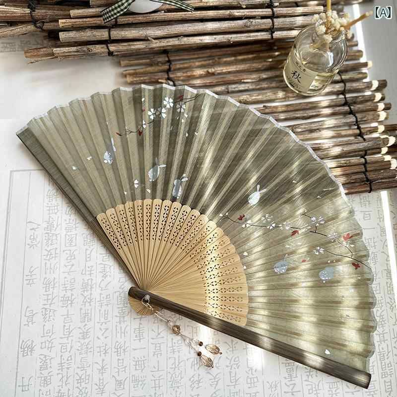 扇子　和風 Zhimo レトロ ナショナル スタイル ホット シルバー 扇子 かわいい 夏 クール デイリー フ..