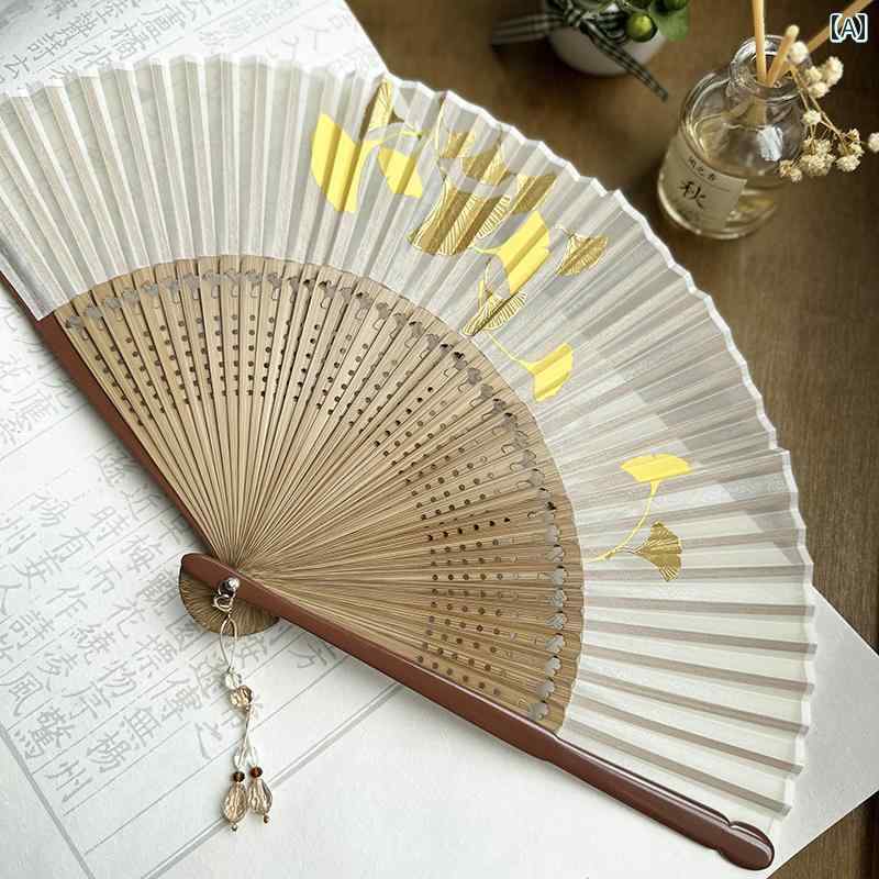 扇子　和風 Zhimo レトロ スタイル シフォン ブロンズ ファン 漢服 ドレッシング ガウン エレガントな ..