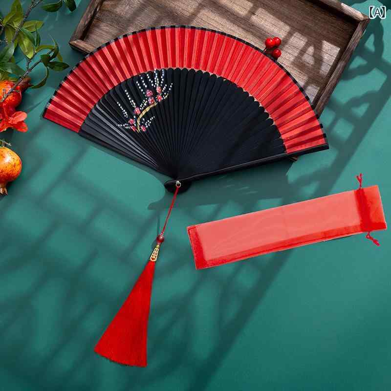 扇子　和風 両面 チャイナ風 レトロ 扇子 チャイナ ドレス キャットウォーク レトロ ダンス 折りたたみ..
