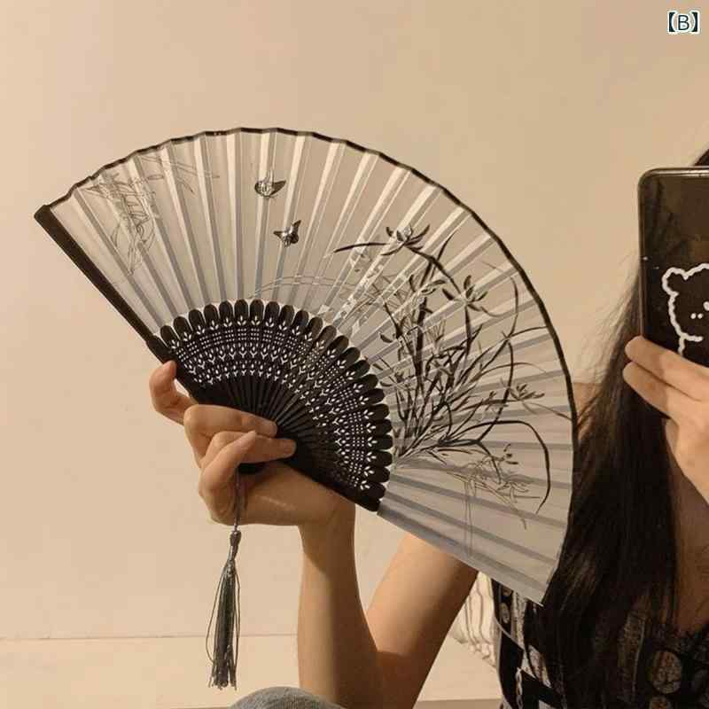 扇子　和風 チャイナ風 旅行 扇子 小型 扇風機 ポータブル レトロ スタイル 漢服 夏 黒 軽量 竹