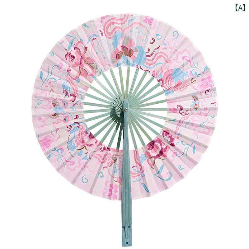 扇子　和風 中国 扇子 博物 館 風来 風車 ピンク 携帯用 丸型 竹 工芸