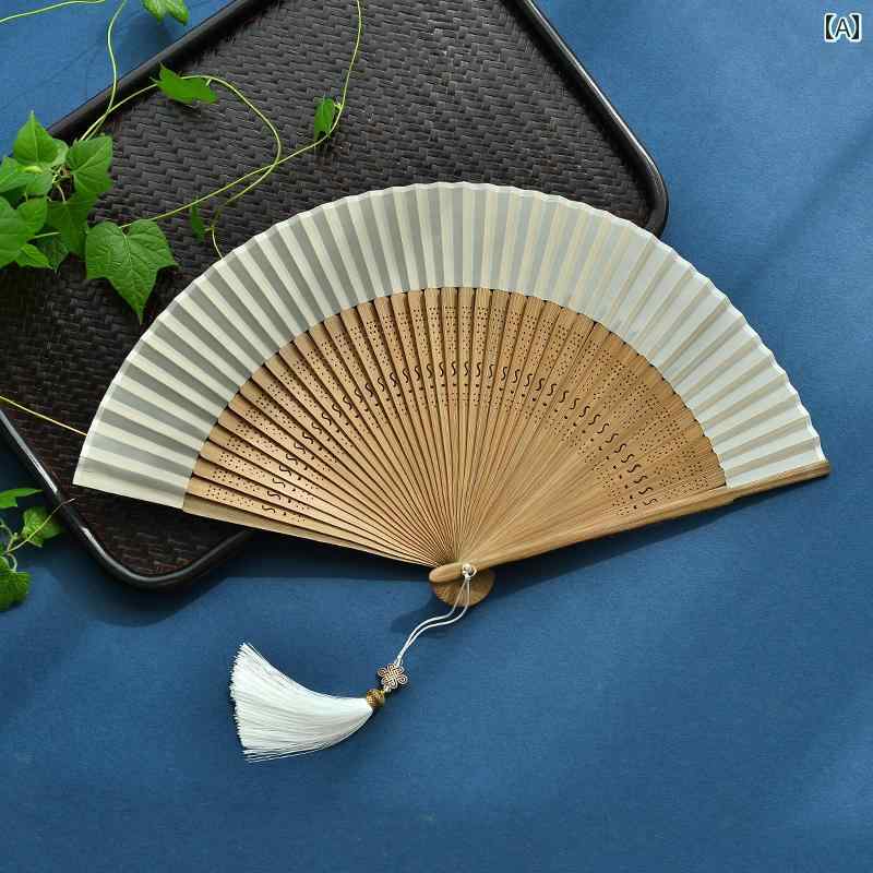 扇子　和風 ソリッドカラー レトロ スタイル 竹 扇子 レディース ポータブル 漢服 チャイナ ドレス ダ..