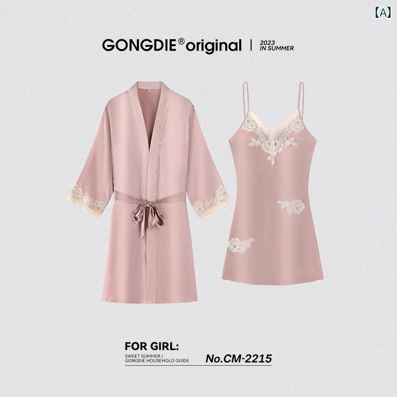 ガウン　パジャマ　バスローブ Gongdie クールタイプ 冷感 レディース パジャマ 夏 セクシー サスペン..