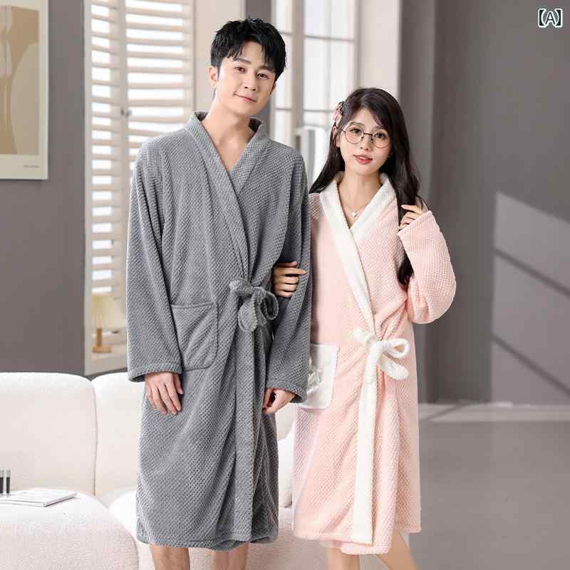 ガウン　パジャマ　バスローブ バス タオル カップル スタイル 1 組の 着用 可能 バスローブ 女性用非 綿 オール シーズン 通用 男性 大人 2025新 商品