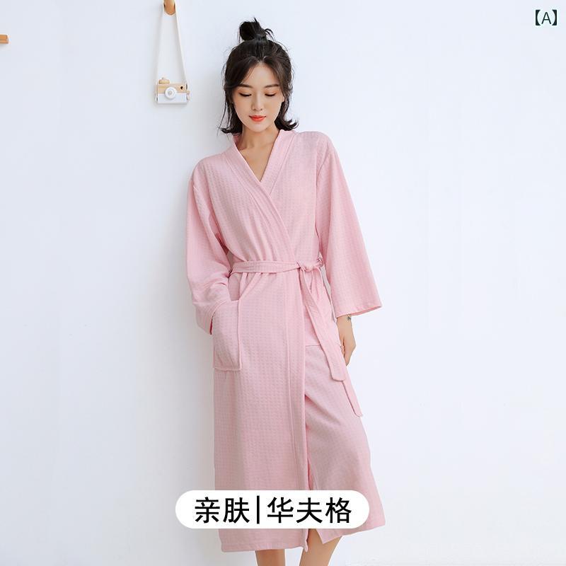 ガウン　バスローブ 春秋 バスローブ 女性用 ロング 大きめ サイズ 薄手 パジャマ プラス 吸水 速乾 ド..