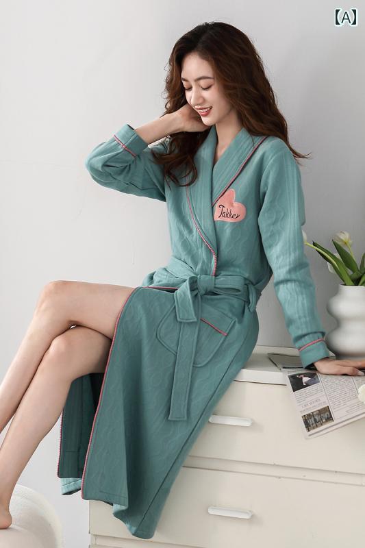 バスローブ　レディース フェン テンカン ナイトガウン レディース 2025 春秋 厚手 コットン モーニン..