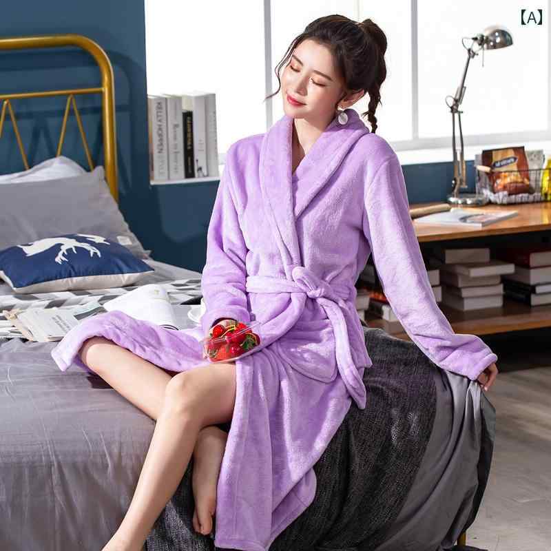 バスローブ　レディース パジャマ ナイトガウン レディース レースアップ 大きいサイズ 秋冬 厚手 ロン..