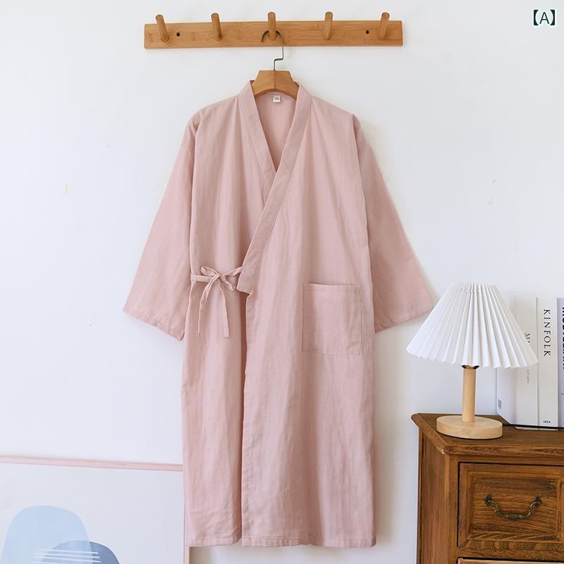 バスローブ　レディース 着物 パジャマ 男女兼用 春夏 秋 綿 ガーゼ 薄手 浴室 サウナ 健康 センター ..