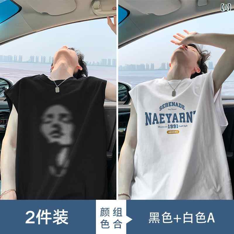 ノースリーブ タンクトップ メンズ 綿 ウエスト コート ベスト メンズ 半袖 夏 2024 アメリカン ヘビー トップ ノースリーブ Tシャツ