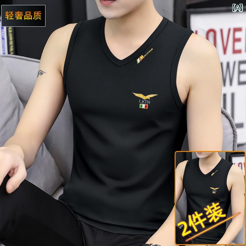 ノースリーブ タンクトップ メンズ 2025夏 ランニング ワイド ショルダー メンズ ベスト スリム Vネック スポーツフィットネス ノースリーブ ウエスト ...