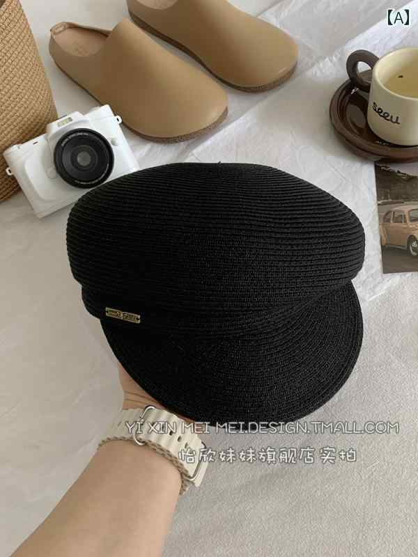 ベレー帽　レディース　かわいい 頭が 高く 顔が 小さい レディース 黒い ベレー 帽 夏用の 麦わら 編..