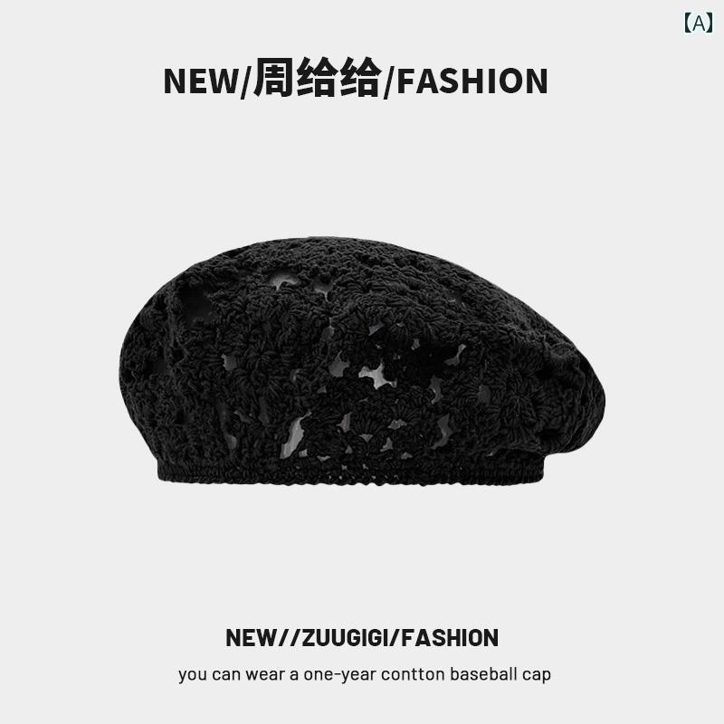 ベレー帽　レディース　かわいい な レトロ 通気性 ベレー 帽 オール シーズン 薄手 かぎ 針 編み ホッ..