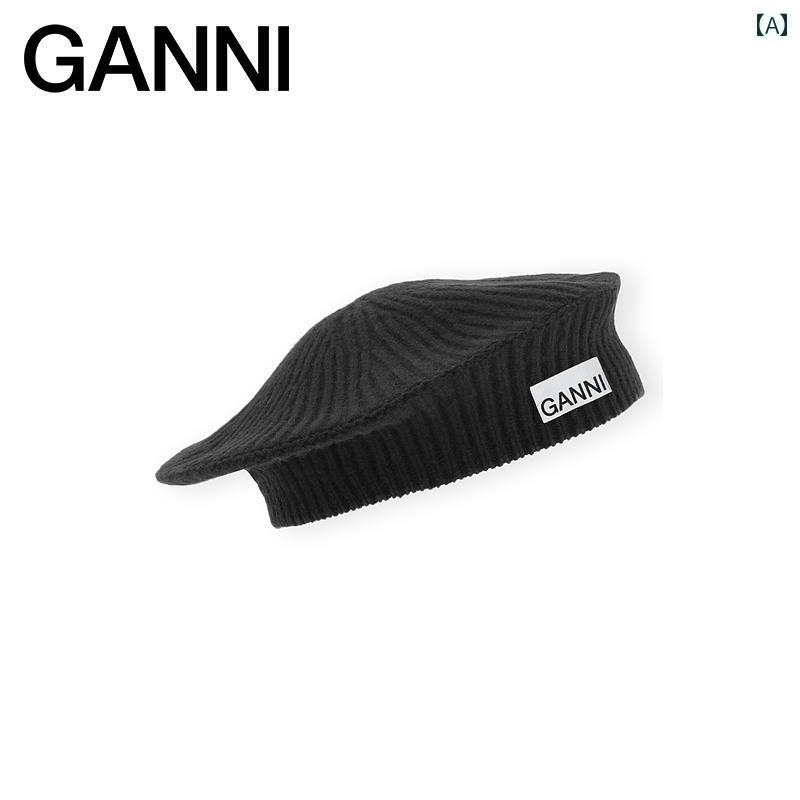 ベレー帽　レディース　かわいい 【 サプライズ初 入荷】 GANNI レディース ブラック リブニット 帽 ウ..