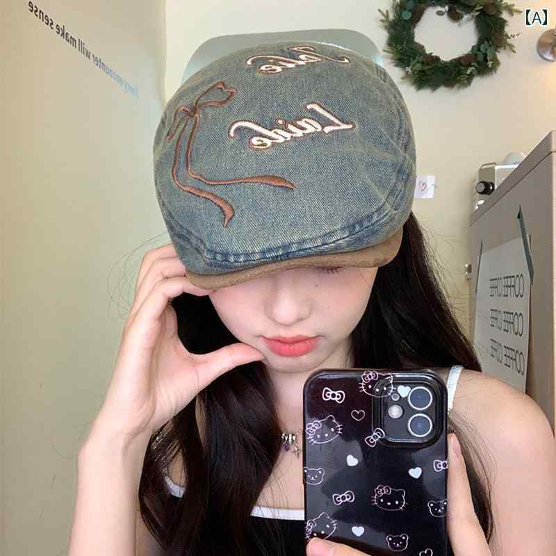 ベレー帽　レディース　かわいい レトロ ウォッシュデニム ベレー 帽 レディース 大きい 頭囲 小顔見せ 前方 帽子 つぼみ