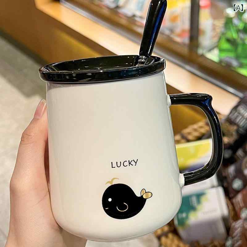 コップ　ウォーターカップ 蓋 付き マグカップ スプーン セラミック カップ 女性用 かわいい ホーム オフィス 朝食 コーヒー 水 男性用