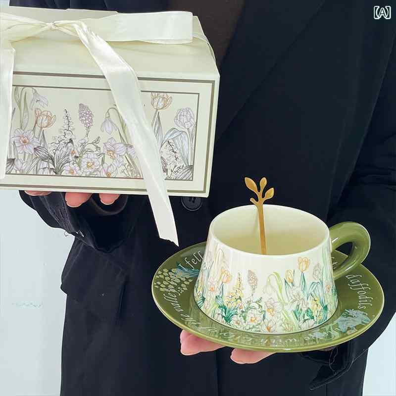 コップ　ウォーターカップ 油絵 風鈴 花 コーヒー カップ＆ ソーサーセット セラミック高 価値 高級 精..