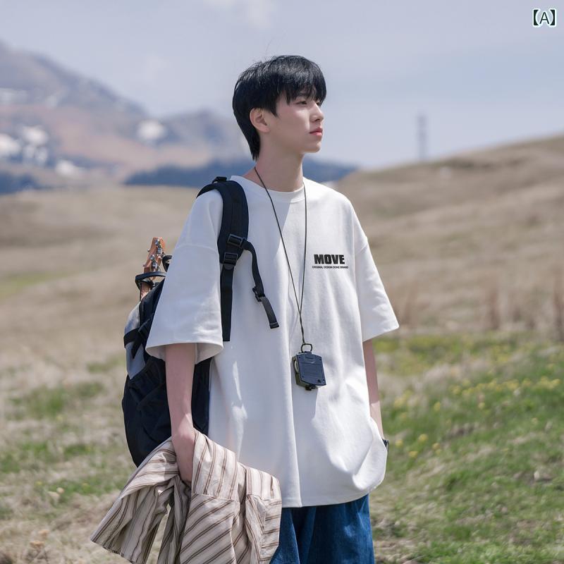 Tシャツ　メンズ　セットアップ 耳に 風を 聴く メンズ 服さん Fangcun 夏 ゆったり プリント 半袖 ラウンドネック Tシャツ メンズカジュアル トップス