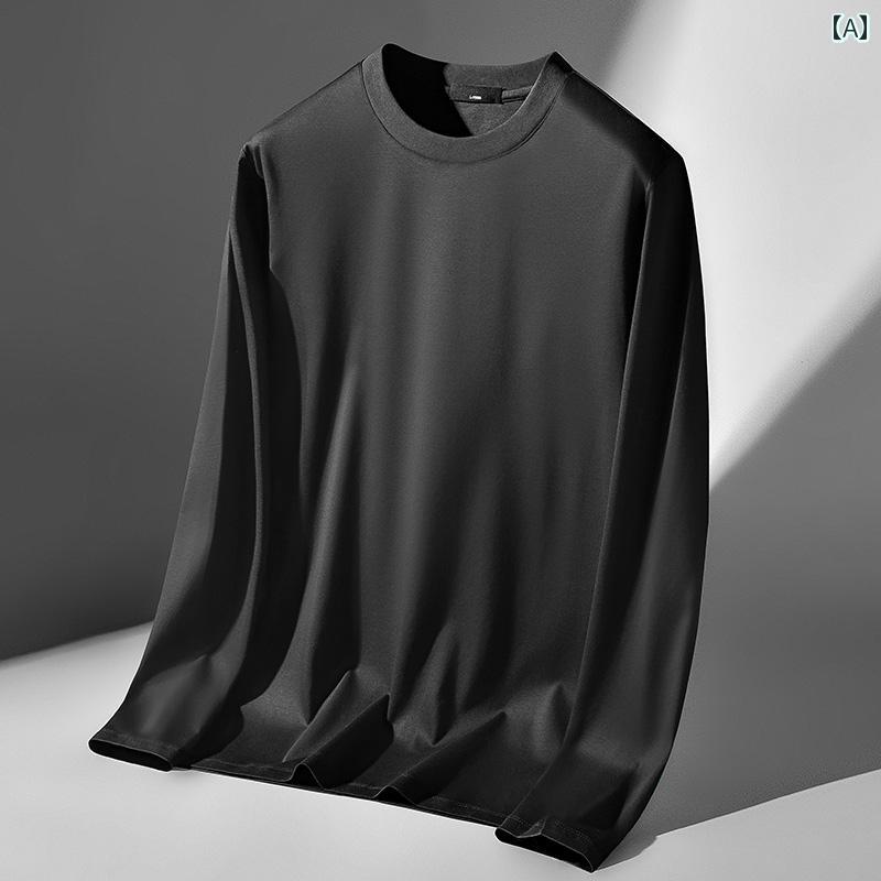 Tシャツ　メンズ　セットアップ 春の メンズ 長袖 Tシャツ 高級無 地 シンプル ゆったり ラウンドネック カジュアル ボトムトップ