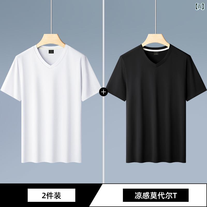 Tシャツ　メンズ　セットアップ 2枚 セット】 キャットマン 2025夏 メンズ Vネック 無地 半袖 Tシャツ 高級 トップス