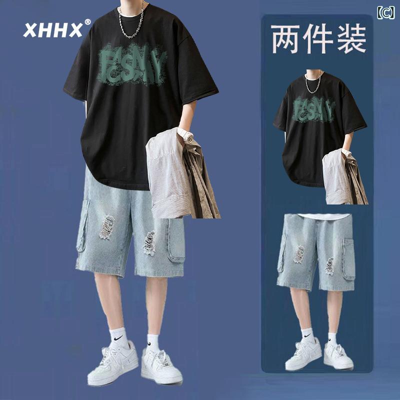Tシャツ　メンズ　セットアップ ファッション の 半袖 Tシャツ メンズ 綿 夏 薄手 ショート パンツ スーツ ツーピース 冷感 ゆったり カジュアル メンズウェア