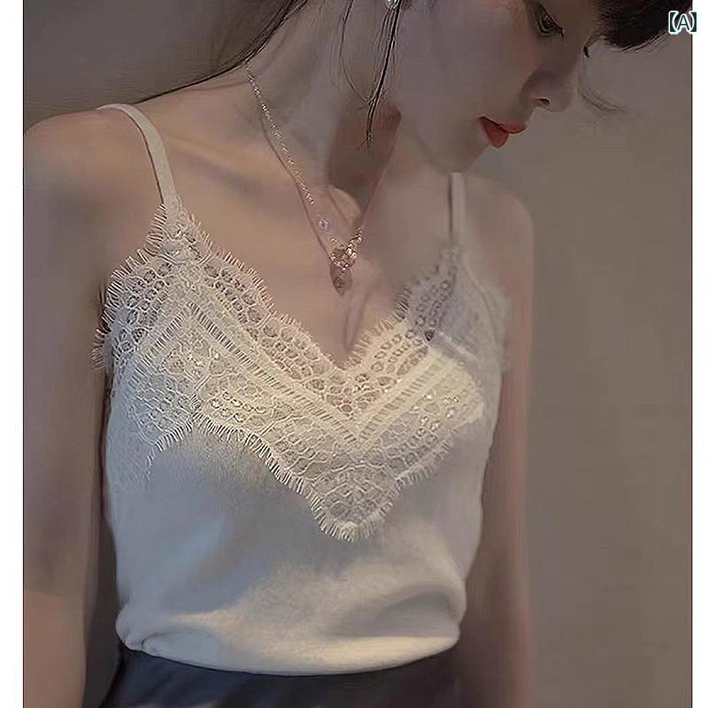 Vネック　レース　レディース レディース キャミソール トップスはで スタイリッシュ セクシー Vネック..