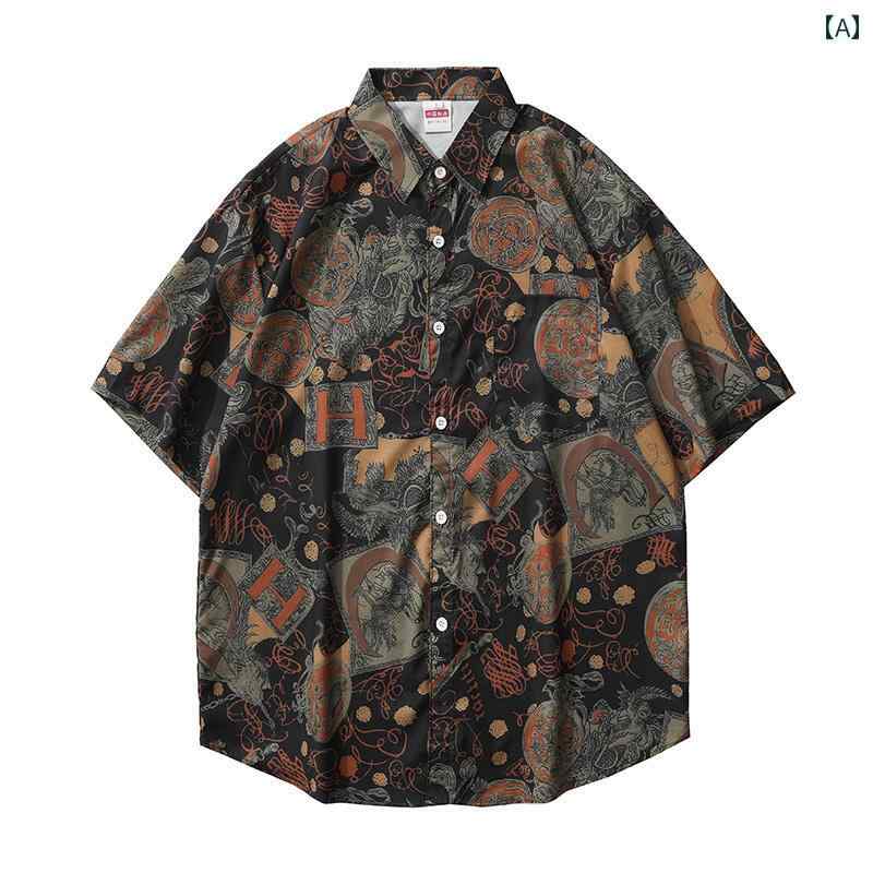 メンズ Tシャツ セットアップ ビーチウェア 夏 ブラウン 落書き 冷感 花柄 シャツ メンズ 半袖 ハイエンド 速乾 ショート パンツ スーツ