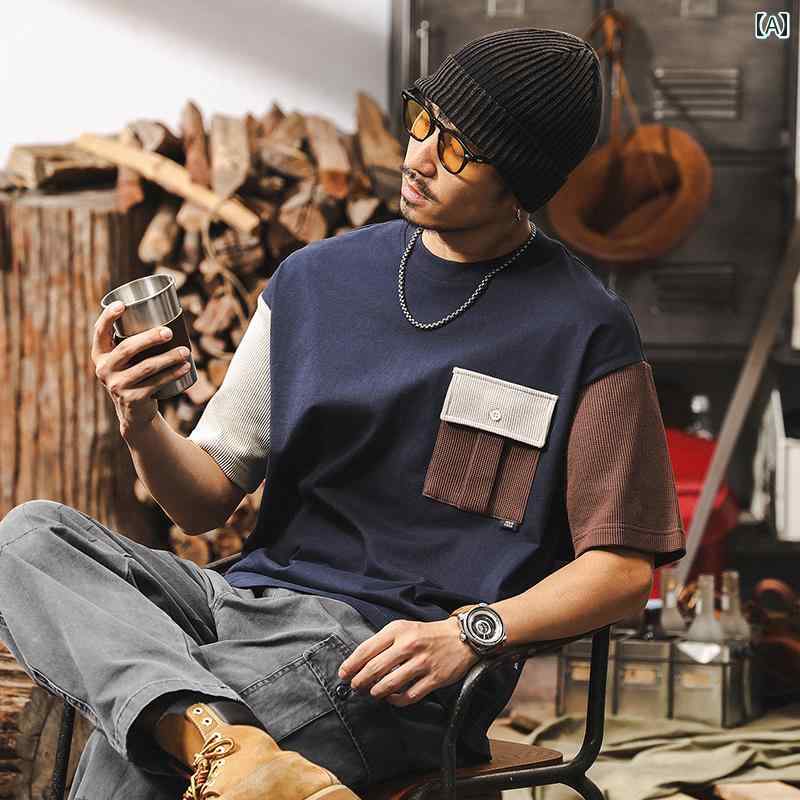 メンズ　Tシャツ　セットアップ ヘビー カラーマッチング メンズ Tシャツ 半袖 夏 2025 アメリカン レ..