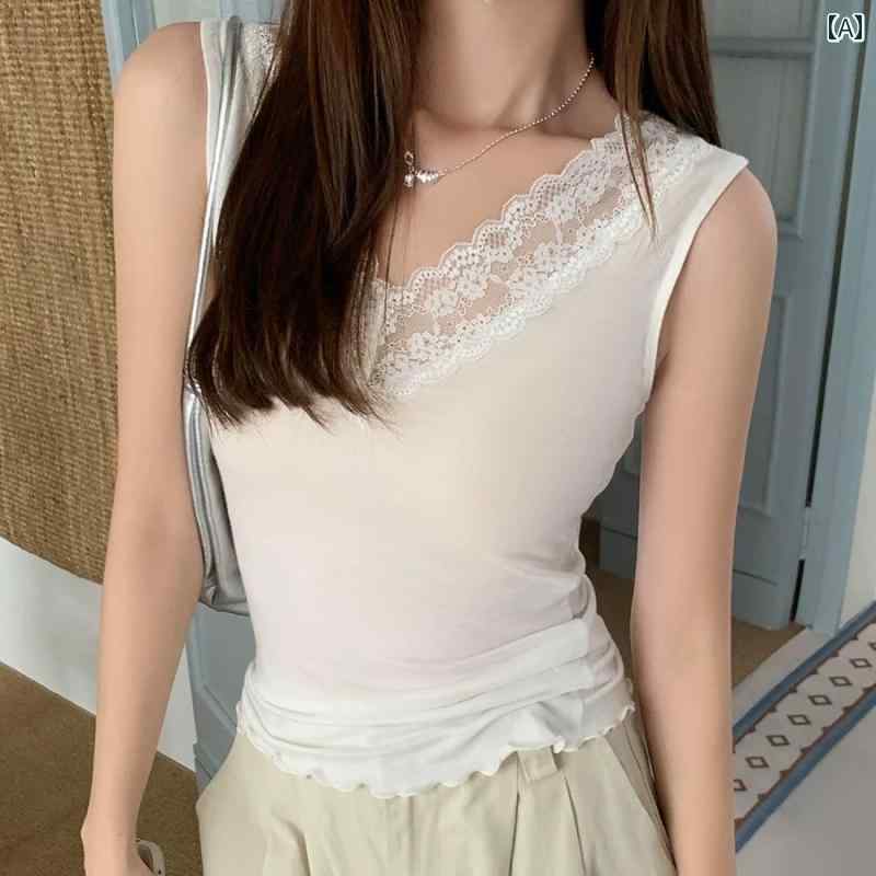 Vネック　レース　レディース 春秋 Vネック レースキャミソール 女性用 大きいサイズ スリムフィット アウターウェア インナーウェア 万能 ボトムス ノースリーブ トップス