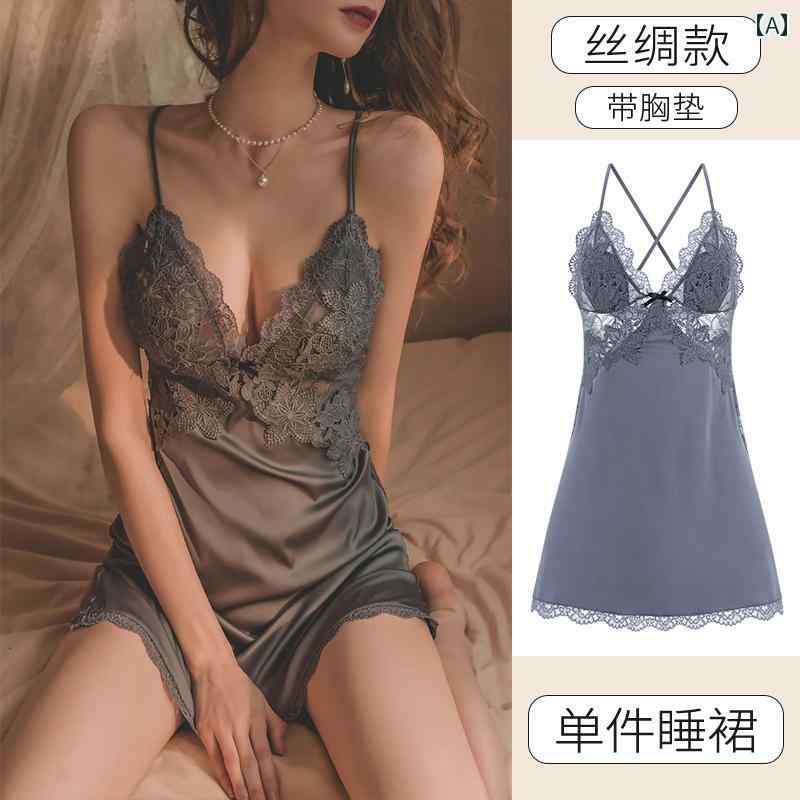 Vネック　レース　レディース 夏の 女性用 クリア フレンチ セクシー パジャマ な スタイル 冷感 春秋 ..