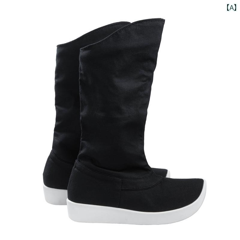 ハイカット シューズ メンズ 武 夷 郷の 漢服 厚底 ソープ ブーツ 明朝 風 キャンバス レトロ ロング ブーツは あらゆる 季節に 適しており 若見え メンズ レディースに 適しています。 さまざまな サイズが。