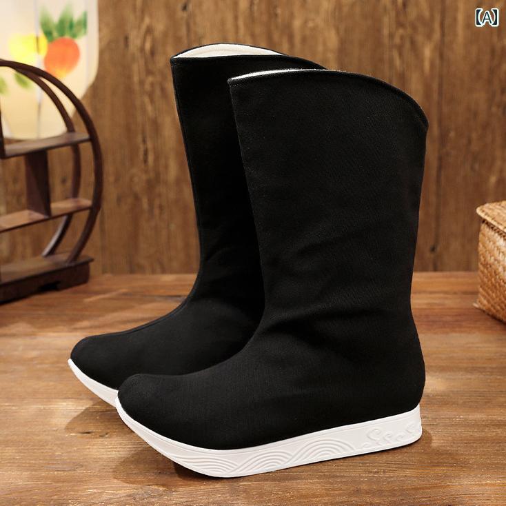 ハイカット シューズ メンズ 春秋 男性用 漢服 ブーツ レトロ 衣装の 長い 厚底 布 高さの ある 石鹸 宋と 明の 刺繍が 施