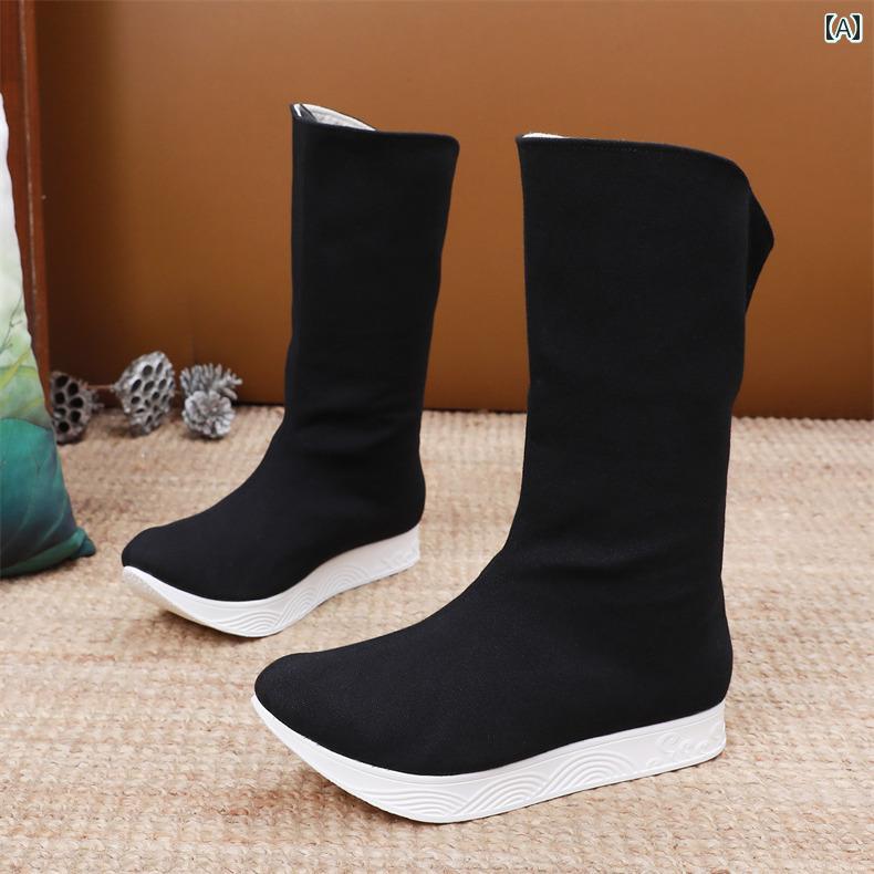 ハイカット シューズ メンズ 漢服の レトロ ブーツ 衣装の ハイカット 紳士 布 厚底 チャイナ風 ウェディング 靴 ソープ つま先 上げ 刺繍 オフィシャル