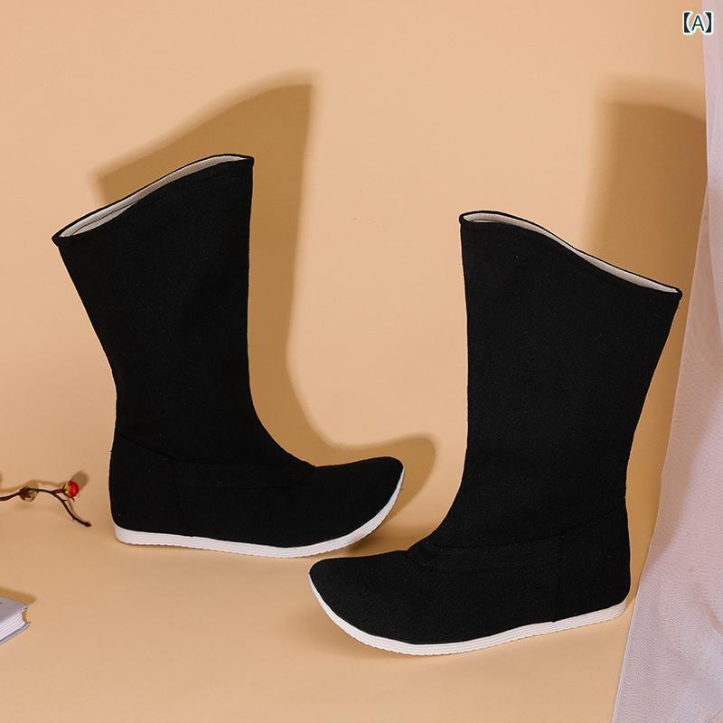 ハイカット シューズ メンズ 男性用 漢服 石鹸 ブーツ つま先が 上がった 明製の 官製 キャンバス 高さを 高めた レディース ウェディング 靴 チャイナ風 長い チューブの 衣装